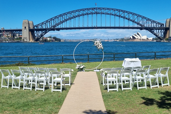 Wedding chair and decoration at Blues Point Reserve Marriage Ceremony