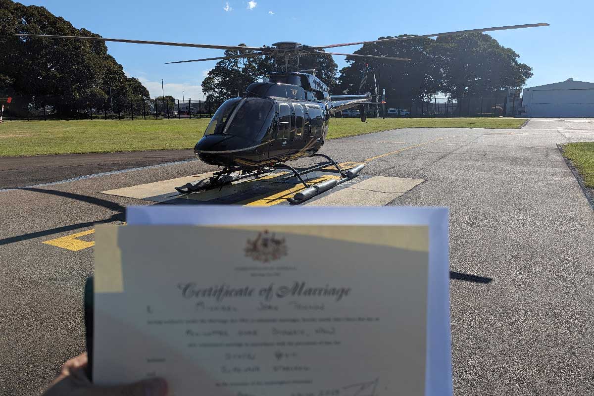 Get legally married in a helicopter of Sydney.WOW